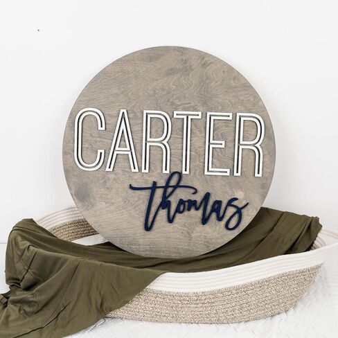 Custom Round Nursery Name Sign, Personalized Wooden Wall Plaque, 12" 18" 24" 30" 3D Wall Art for Children & Kids Rooms, Baby Shower, Hickory Hollow Designs (Olivia Grace) in Kuwait