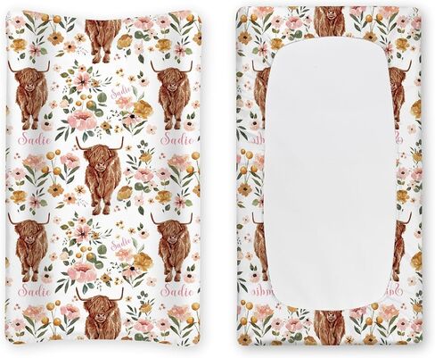 Custom Baby Changing Pad Cover - Personalized Diaper Changing Table Sheet Stretch Fitted Bassinet Sheet Highland Cow(16"x32") in Kuwait