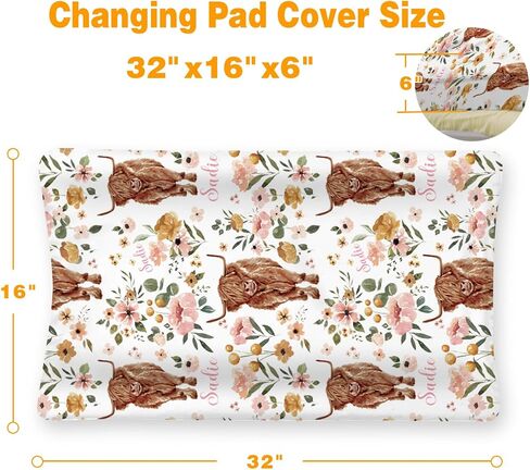 Custom Baby Changing Pad Cover - Personalized Diaper Changing Table Sheet Stretch Fitted Bassinet Sheet Highland Cow(16"x32") in Kuwait