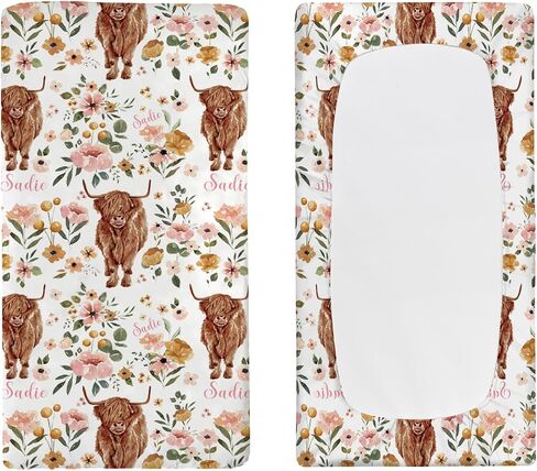 Custom Baby Changing Pad Cover - Personalized Diaper Changing Table Sheet Stretch Fitted Bassinet Sheet Highland Cow(16"x32") in Kuwait