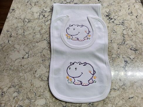 Happy Hippo Custom Embroidered Bib and Burp Cloth Set in Saudi Arabia