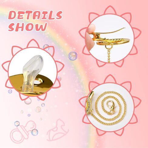 Custom Pacifier Clip with Name,chupetes Para Bebes Personalizados,BPA Free,suitable for Baby Birthday Party,gender Reveal,christening,ideal Gift for New Born Babies (Gold) in Kuwait