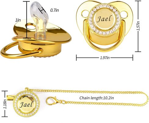Custom Pacifier Clip with Name,chupetes Para Bebes Personalizados,BPA Free,suitable for Baby Birthday Party,gender Reveal,christening,ideal Gift for New Born Babies (Gold) in Kuwait