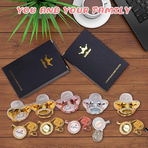 Custom Pacifier Clip with Name,chupetes Para Bebes Personalizados,BPA Free,suitable for Baby Birthday Party,gender Reveal,christening,ideal Gift for New Born Babies (Gold) in Kuwait