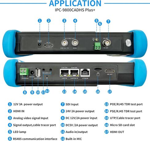 جهاز اختبار CCTV من Rsrteng، IPC-9800CADHS Plus+ جهاز اختبار كاميرا IP 4K بدقة 12 ميجابكسل مع جهاز تتبع الكابل 8 ميجابكسل CVI TVI AHD SDI CVBS جهاز اختبار الكاميرا المحورية 7 بوصة دعم شاشة اللمس H.265 HDMI VGA TDR POE WiFi RS485 IPC Tester in Kuwait