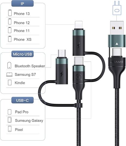 3-in-1 USB C Multi Fast Charging Cable 60W 4FT Nylon Multi Charger in Kuwait