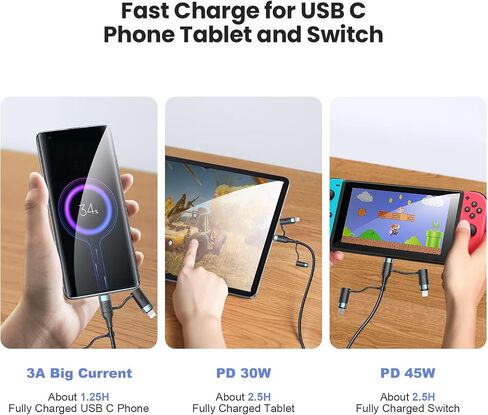 3-in-1 USB C Multi Fast Charging Cable 60W 4FT Nylon Multi Charger in Kuwait