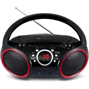 SBX030C Portable CD Player Boombox with AM/FM Stereo Radio, Aux Line-in, Headphone Jack, Top-Loading Disc Player, AC or Battery Powered, Foldable Handle (Black with Grey Rims) in Saudi Arabia