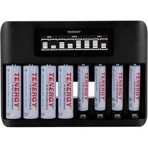 Tenergy TN480U 8-Bay LCD Display Fast Charger for NiMH/NiCD AA AAA Rechargeable Batteries with 4pcs 2500mah AA and 4pcs 1000mah AAA Rechargeable Batteries