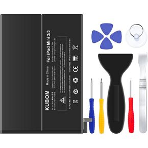 بطارية بديلة KUBOM لجهاز iPad Mini 2/Mini 3، بطارية كاملة 6471 مللي أمبير في الساعة 0 دورة - تتضمن مجموعة أدوات إصلاح كاملة [A1489،A1490، A1599،A1600] in Kuwait
