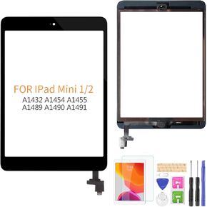 قطعة غيار شاشة A-MIND لجهاز IPad Mini 1 A1432 A1454 A1455/IPad Mini 2 A1489 A1490 A1491 أجزاء محول رقمي تعمل باللمس، تتضمن شريحة IC، زر الصفحة الرئيسية، حامل الكاميرا، مع واقي شاشة + أدوات إصلاح (أسود) in Kuwait