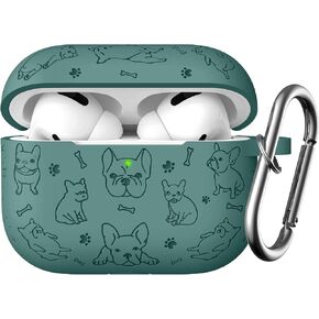 حافظة Lerobo منقوشة بالزهور متوافقة مع غطاء حافظة AirPods Pro 2، غطاء جلد سيليكون ناعم لطيف حافظة حماية كاملة لحافظة Apple AirPods Pro الجيل الثاني/الأول من الأمام LED مرئية، أخضر صنوبر in Kuwait