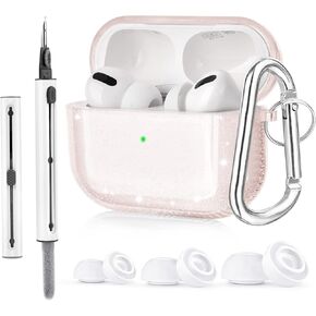 KOREDA [4 in 1] for AirPods Pro 2nd/1st Generation Case Cover with Cleaner Kit & Replacement Eartips(S/M/L), Soft Clear Protective AirPod Pro Case Shockproof Cover with Keychain for Women Men