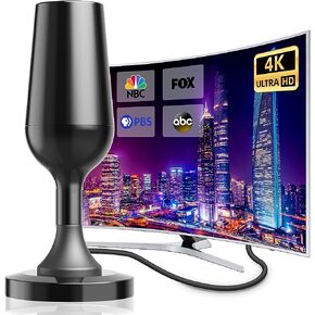 هوائي تلفزيون رقمي، هوائي طويل المدى واستقبال 360 درجة HDTV داخلي وخارجي، هوائي تلفزيون للتلفزيون الذكي مع قاعدة مغناطيسية قوية لسهولة التركيب، يدعم 4K 1080p وجميع أجهزة التلفزيون in Kuwait