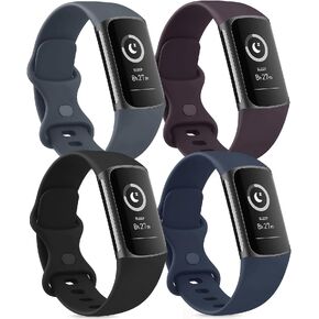 Tobfit Silicone Bands Compatible with Fitbit Charge 5 Bands for Women Men, Soft Classic Sport Replacement Wristbands Straps Waterproof Watch Band Compatible for Fitbit Charge 5 Accessories (4 Pack)