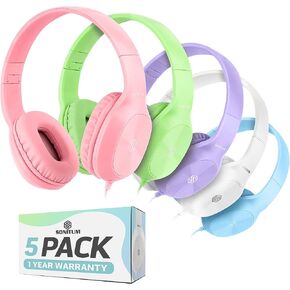 Sonitum Kids Headphones for School Bulk Set 5-Pack On-Ear, 3.5mm, Wired Headphones for Schools & Libraries – Adjustable, Cushioned Wired Kids, (Mixed Colors) in Saudi Arabia