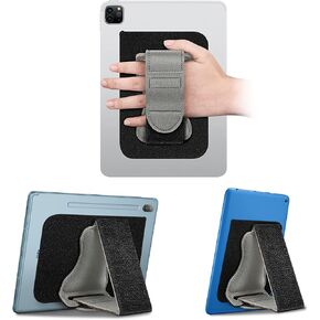 FINTIE Universal Tablet Hand Strap Holder for 7-11" Tablets, Black | [Dual Stand Supports] Detachable Padded Hook & Loop Fastening Handle Grip with Adhesive Patch for iPad/Galaxy Tab Tablets in Saudi Arabia