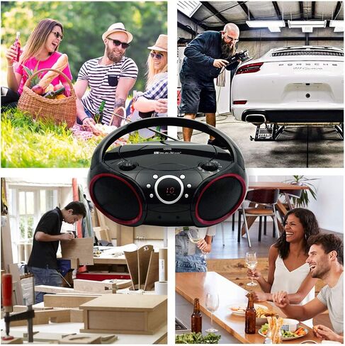 SBX030C Portable CD Player Boombox with AM/FM Stereo Radio, Aux Line-in, Headphone Jack, Top-Loading Disc Player, AC or Battery Powered, Foldable Handle (Black with Grey Rims) in Saudi Arabia