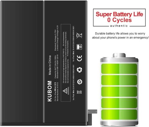 بطارية بديلة KUBOM لجهاز iPad Mini 2/Mini 3، بطارية كاملة 6471 مللي أمبير في الساعة 0 دورة - تتضمن مجموعة أدوات إصلاح كاملة [A1489،A1490، A1599،A1600] in Kuwait