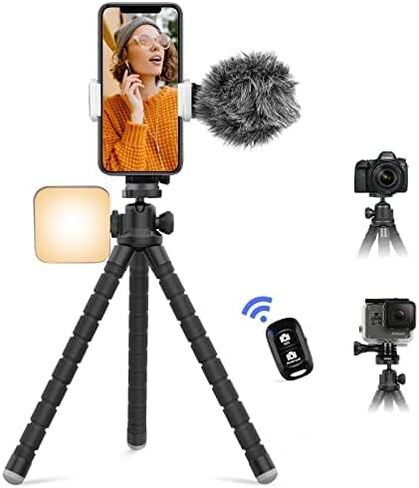 حامل ثلاثي للهاتف الخلوي من Aureday، حامل ثلاثي صغير مرن مع جهاز تحكم عن بعد وحذاء بارد، حامل ثلاثي صغير لتسجيل الفيديو، تسجيل الفيديو، متوافق مع الميكروفونات، الهاتف المحمول، الكاميرا، Gopro in Kuwait