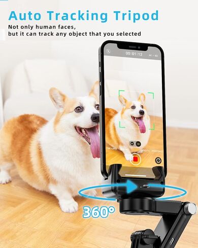 مثبت جيمبال مع حامل ثلاثي القوائم للجوال لايفون: جيمبل محمول باليد مع عصا سيلفي عن بعد وحامل تتبع الوجه 360 درجة لتسجيل كاميرا الهاتف الذكي ايفون وسامسونج | مدونات فيديو تيك توك in Kuwait