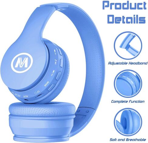 Mokata Headphones Kids Bluetooth 5.4 Wireless Play Time 68H Safe Volume Limit 85/94dB Over-Ear Foldable Headset,Fast Charging,with Aux Cord Built-in Mic for Toddler Child Pad Study Tablet Blue in Kuwait