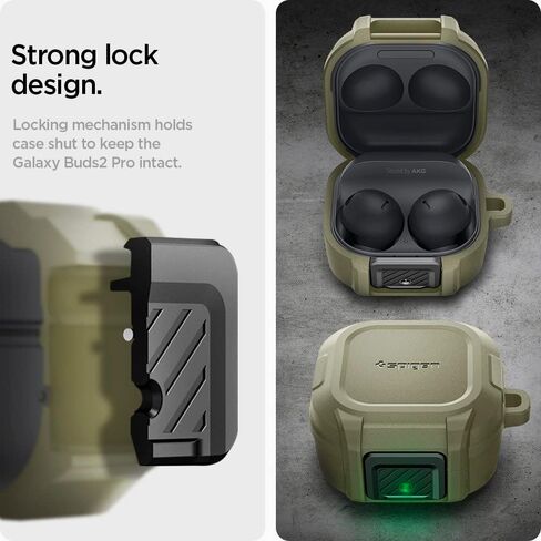 حافظة Spigen Lock Fit مصممة لهاتف Galaxy Buds2 Pro (2022) / Galaxy Buds Pro (2021) / Galaxy Buds 2 (2021) / حافظة Galaxy Buds Live (2020) مع حماية قفل آمن - أسود in Kuwait