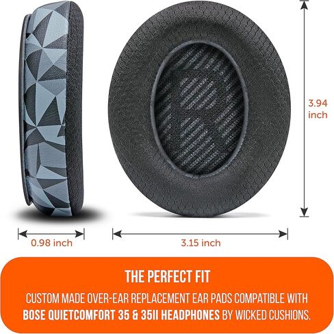 WC Freeze QC35 - Cooling Gel Ear Pads for Bose QuietComfort 35 & 35ii | Made by Wicked Cushions | Breathable Sports Fabric, Extra Thick & Cooler for Longer | Black in Kuwait