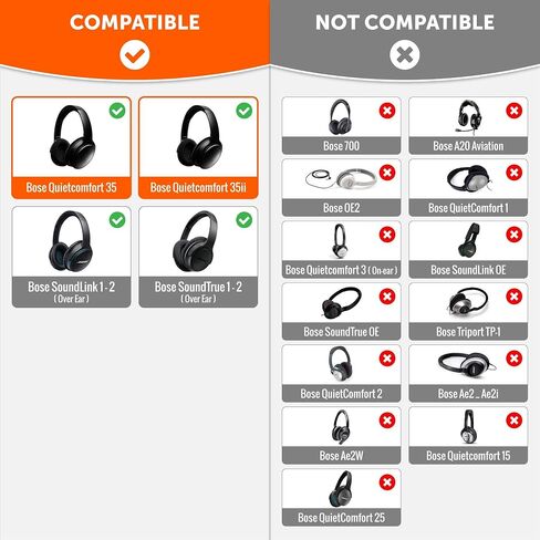 WC PadZ QC35 - Wicked Cushions Ear Pads for Bose QuietComfort 35 & 35ii | Made by Wicked Cushions | Softer Leather, Luxurious Memory Foam, Added Thickness & Durability | Black in Saudi Arabia