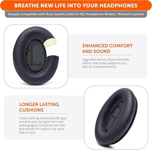 WC PadZ QC35 - Wicked Cushions Ear Pads for Bose QuietComfort 35 & 35ii | Made by Wicked Cushions | Softer Leather, Luxurious Memory Foam, Added Thickness & Durability | Black in Saudi Arabia