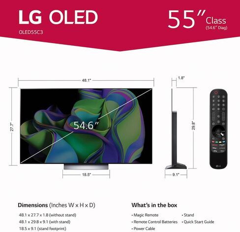 LG C3 Series 65-Inch Class OLED evo 4K Processor Smart Flat Screen TV for Gaming with Magic Remote AI-Powered OLED65C3PUA, 2023 with Alexa Built-in in Kuwait