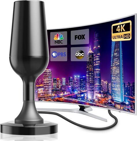 Digital TV Antenna, Long Range & 360° Reception HDTV Antenna Indoor Outdoor, TV Antenna for Smart TV with Strong Magnetic Base for Easy Installation, Support 4K 1080p and All TV's in Kuwait