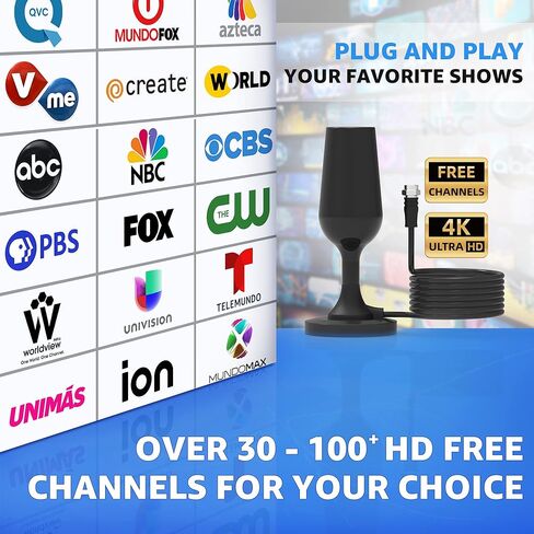 Digital TV Antenna, Long Range & 360° Reception HDTV Antenna Indoor Outdoor, TV Antenna for Smart TV with Strong Magnetic Base for Easy Installation, Support 4K 1080p and All TV's in Kuwait