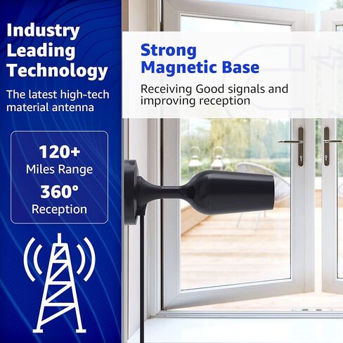 Digital TV Antenna, Long Range & 360° Reception HDTV Antenna Indoor Outdoor, TV Antenna for Smart TV with Strong Magnetic Base for Easy Installation, Support 4K 1080p and All TV's in Kuwait