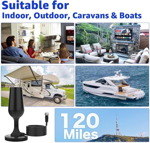 Digital TV Antenna, Long Range & 360° Reception HDTV Antenna Indoor Outdoor, TV Antenna for Smart TV with Strong Magnetic Base for Easy Installation, Support 4K 1080p and All TV's in Kuwait