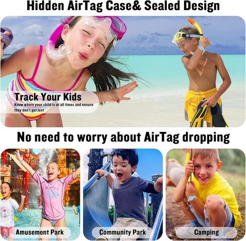 Waterproof AirTag Bracelet for Kids, Hidden Silicone Wristband for AirTag, GPS Tracker Case for Air Tag Holder Strap Band for Child Toddler, Secure Anti-Loss Protection(Black) in Kuwait