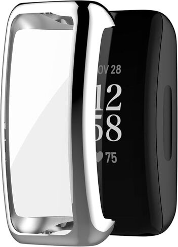 متوافق مع غطاء حافظة Fitbit Inspire 3 وواقي الشاشة، جراب واقٍ فائق النحافة وناعم بغطاء كامل لجهاز Fitbit Inspire 3 لتتبع الصحة واللياقة البدنية (فضي) in Saudi Arabia