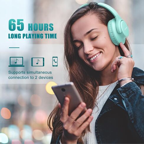 KVIDIO Bluetooth Headphones Wireless Over Ear Headsets 65H Playtime | Deep Bass, HiFi Stereo, Bluetooth 6.0, Microphone, Comfortable Fit, Foldable, Lightweight, Low Latency for Travel Home Office in Kuwait