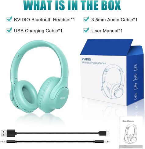 KVIDIO Bluetooth Headphones Wireless Over Ear Headsets 65H Playtime | Deep Bass, HiFi Stereo, Bluetooth 6.0, Microphone, Comfortable Fit, Foldable, Lightweight, Low Latency for Travel Home Office in Kuwait
