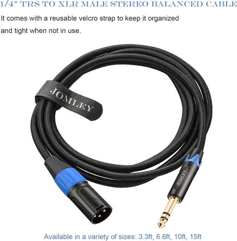JOMLEY 1/4 to XLR Cable, Balanced 6.35 mm TRS to XLR Male Interconnect Cable Nylon Braid 1/4 Inch TRS to XLR Male Interconnect Cable Quarter inch to XLR Patch Cord - 10ft in Saudi Arabia
