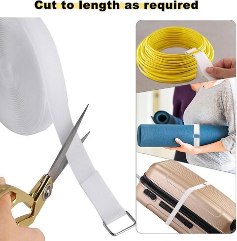 YMCRLUX 1"x32ft Hook and Loop Straps with 50 Metal Buckles, Adjustable Fastening Cable Straps, Cut-to-Length Cinch Strap, Reusable Nylon Securing Cord Ties for Organizer or Storage, 1 inch Wide, Black in Kuwait