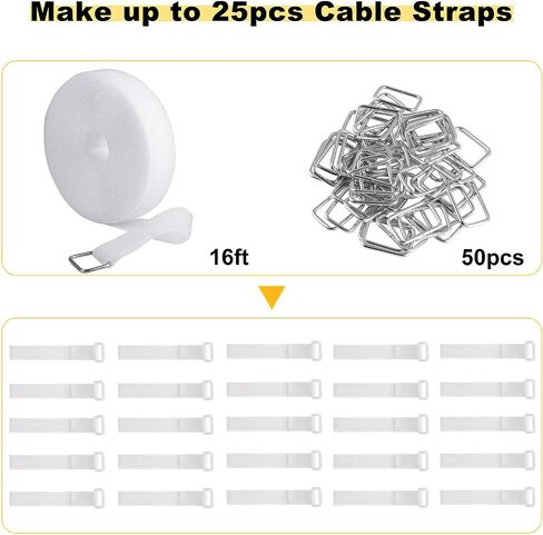 YMCRLUX 1"x32ft Hook and Loop Straps with 50 Metal Buckles, Adjustable Fastening Cable Straps, Cut-to-Length Cinch Strap, Reusable Nylon Securing Cord Ties for Organizer or Storage, 1 inch Wide, Black in Kuwait