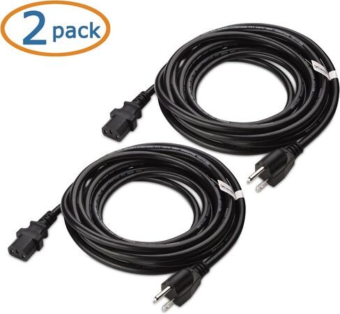 [UL Listed] Cable Matters 2-Pack 16 AWG 3 Prong Computer Power Cord, 10ft | 13A, 1625W, NEMA 5-15P to IEC C13, Black in Kuwait