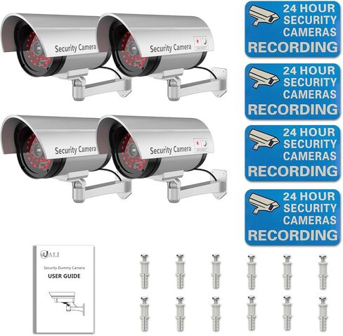 كاميرا WALI Bullet Dummy وهمية للمراقبة الأمنية CCTV على شكل قبة داخلية وخارجية مع 30 مصباح LED مضيء وملصقات تنبيه الأمان (B30-4)، 4 عبوات، أسود in Kuwait