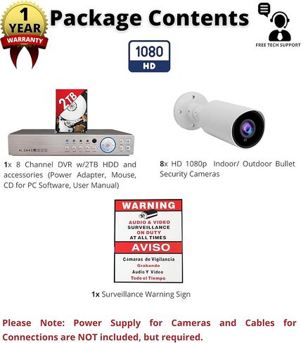 Evertech 8 قنوات HD 1080P نظام كاميرا مراقبة أمنية داخلية وخارجية 2 تيرابايت HDD in Kuwait
