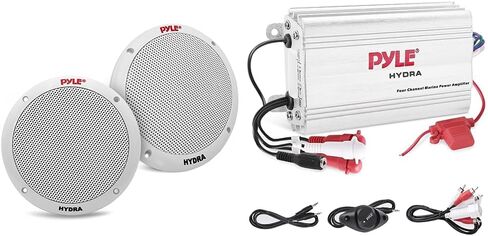 Pyle 6.5 Inch Dual Marine Speakers - 2 Way Waterproof and Weather Resistant Outdoor Stereo Sound System with 400 Watt Power, Polypropylene Cone and Butyl Rubber Surround - 1 Pair - PLMR605W(White) in Kuwait