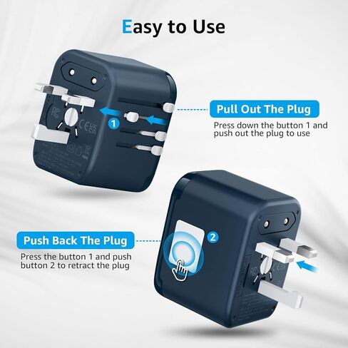 محول السفر العالمي Weimil، محول التوصيل الدولي مع منفذين USB-C ومنفذين USB-A، محول السفر محول منفذ عالمي للولايات المتحدة الأمريكية والاتحاد الأوروبي والمملكة المتحدة وأستراليا in Saudi Arabia