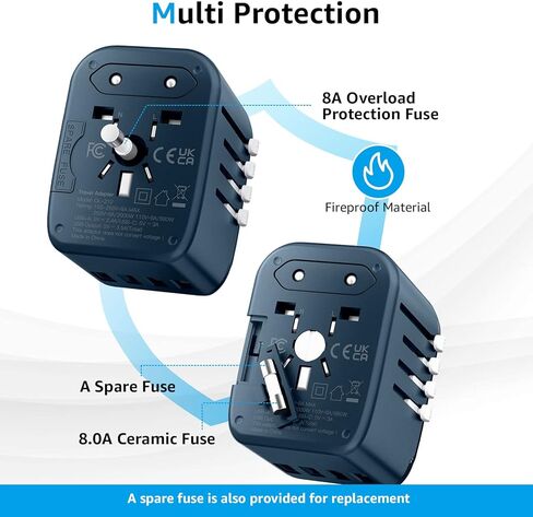 محول السفر العالمي Weimil، محول التوصيل الدولي مع منفذين USB-C ومنفذين USB-A، محول السفر محول منفذ عالمي للولايات المتحدة الأمريكية والاتحاد الأوروبي والمملكة المتحدة وأستراليا in Saudi Arabia