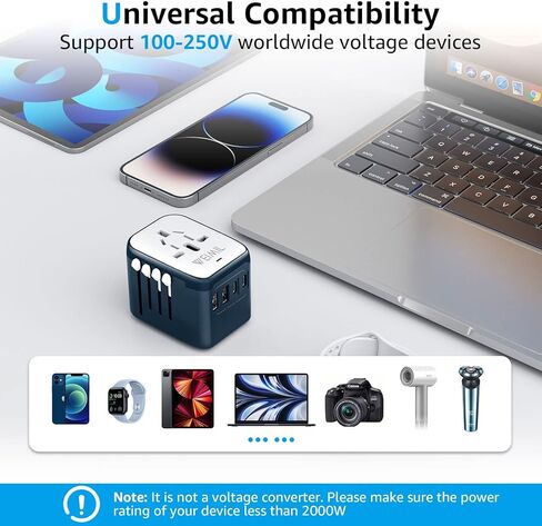 محول السفر العالمي Weimil، محول التوصيل الدولي مع منفذين USB-C ومنفذين USB-A، محول السفر محول منفذ عالمي للولايات المتحدة الأمريكية والاتحاد الأوروبي والمملكة المتحدة وأستراليا in Saudi Arabia