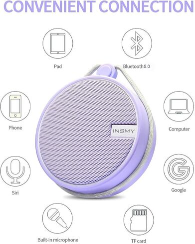 INSMY C12 IP67 Waterproof Shower Bluetooth Speakers Portable Small Speaker | Speakers Bluetooth Wireless,Loud Clear Sound,Support TF Card,Suction Cup,for Outdoor Kayak Canoe Beach Gift (Black) in Kuwait